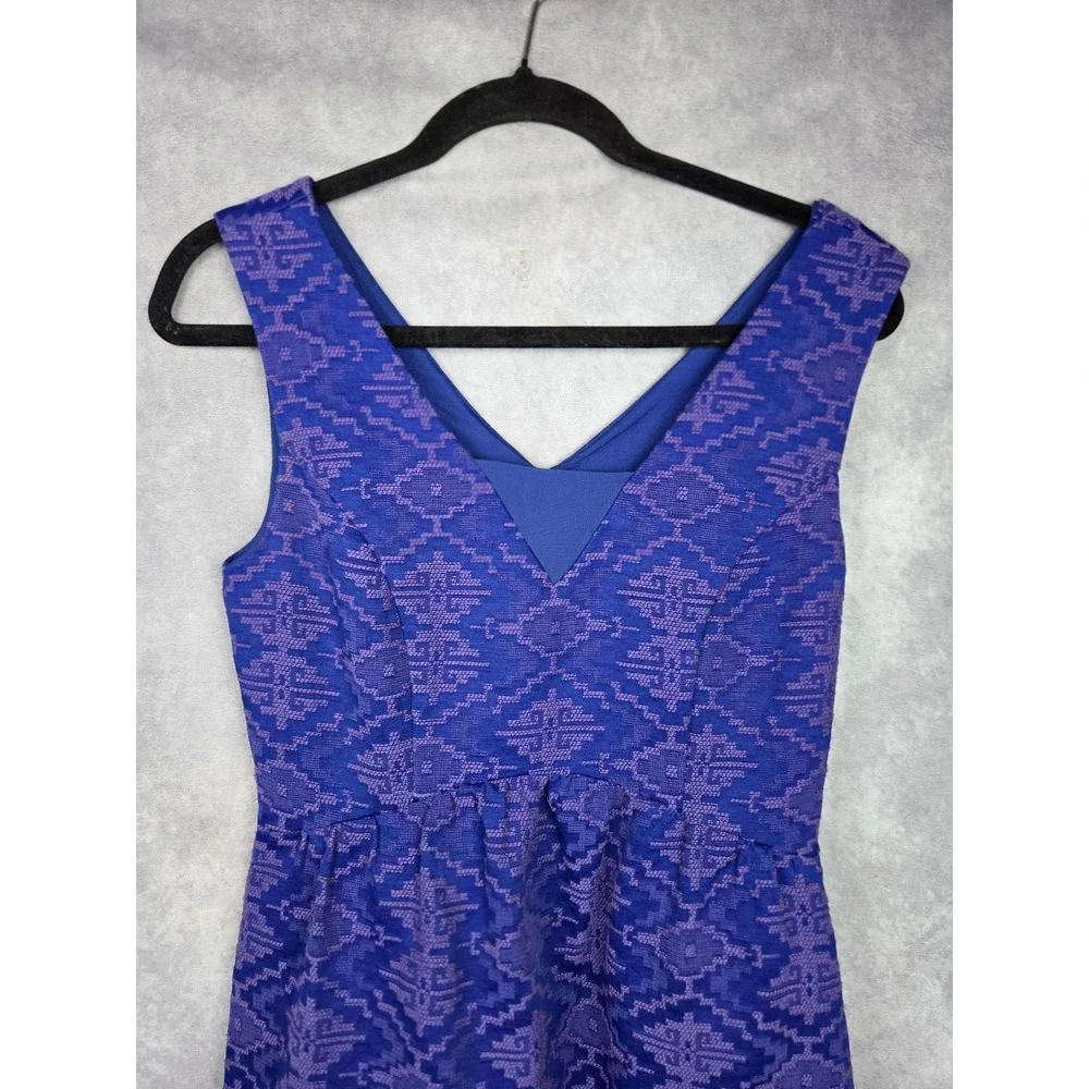 Anthropologie Maeve Averie Blue Jacquard Fit & Flare Sleeveless Dress Sz 2